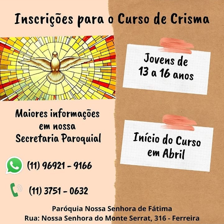 INSCRIÇÕES PARA O CURSO DE CRISMA